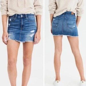 American Eagle Super Stretch Distressed Denim Mini Skirt